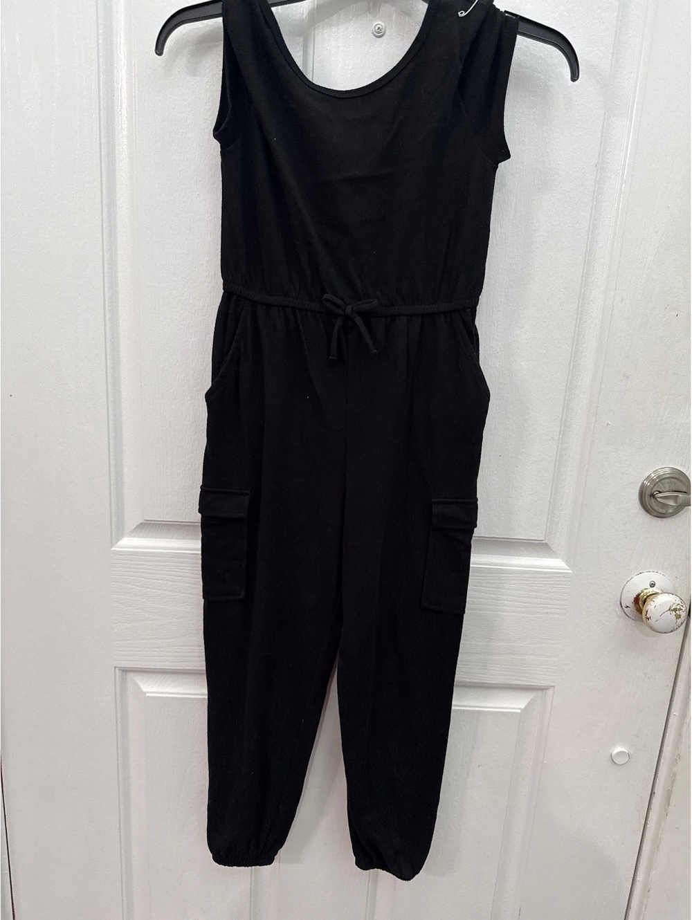 Wonder Nation Women's Black Sleeveless Cargo Jumpsuit, Size M (7-8)